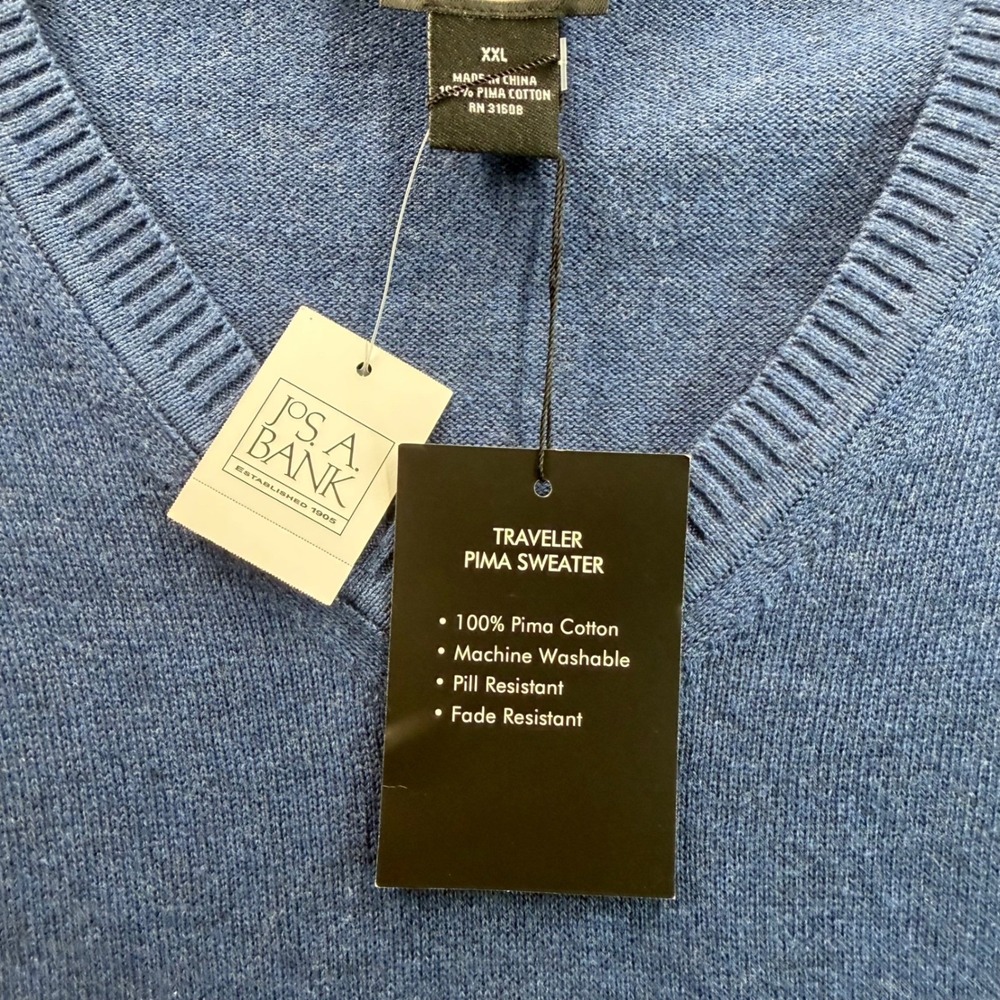 Jos. A. Bank Traveler V-Neck Sweater Mens XXL Blue Pima Cotton NWT 2X Old Money - Picture 6 of 8